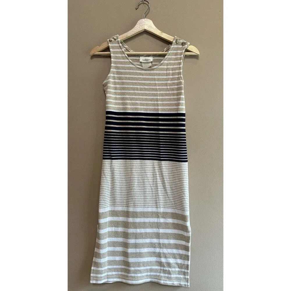 VTG New York Bonnie Jean Girls Size 14 Neutral Striped Cotton‎ Blend Tank Dress